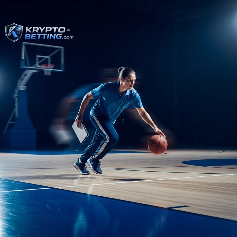 Trainer zeichnet Strategie auf Klemmbrett, sinnbildlich für Ethereum Sportwetten Taktik